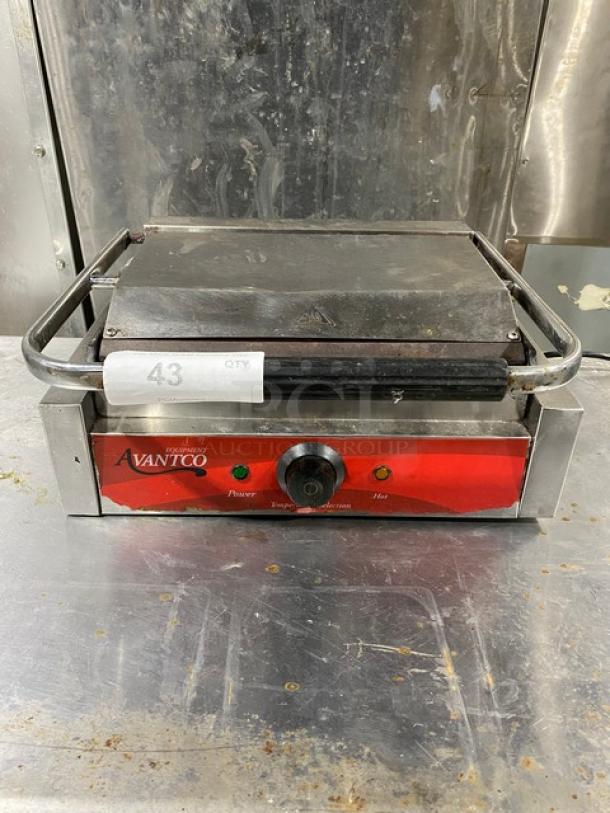 Avantco Commercial Stainless Steel Electric Powered Countertop Panini/Sandwich Press Grill! With Smooth Cast Iron Grates! - Image 1 of 8