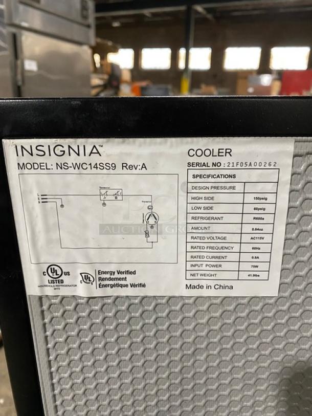 Insignia Commercial Single Glass Door 14-Bottle Countertop Wine Cooler! Model: NS-WC14SS9 SN: 21F05A00262! 115V 1 Phase! On Legs! - Image 7 of 8