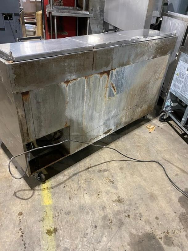 Beverage-Air Commercial Stainless Steel 2 Door Refrigerated Mega Top Pizza Prep Table! With Poly Coated Wire Racks! Model: PT67 SN: 2905605! 115V 1 Phase! On Casters! - Image 3 of 11