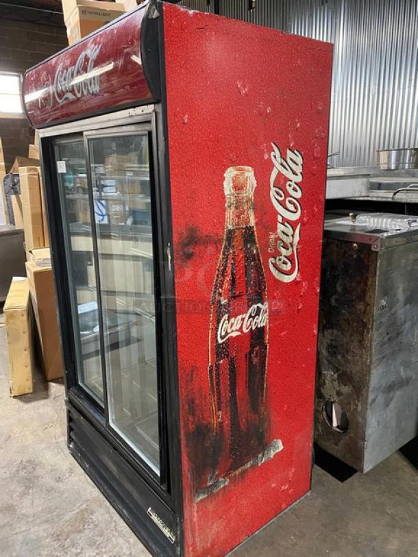 Beverage-Air Coca-Cola Style Commercial Double Sliding Glass Door Reach In Refrigerator Merchandiser! With Poly Coated Wire Racks! Model: MT38 SN: 4773664! 115V 1 Phase! - Image 2 of 10