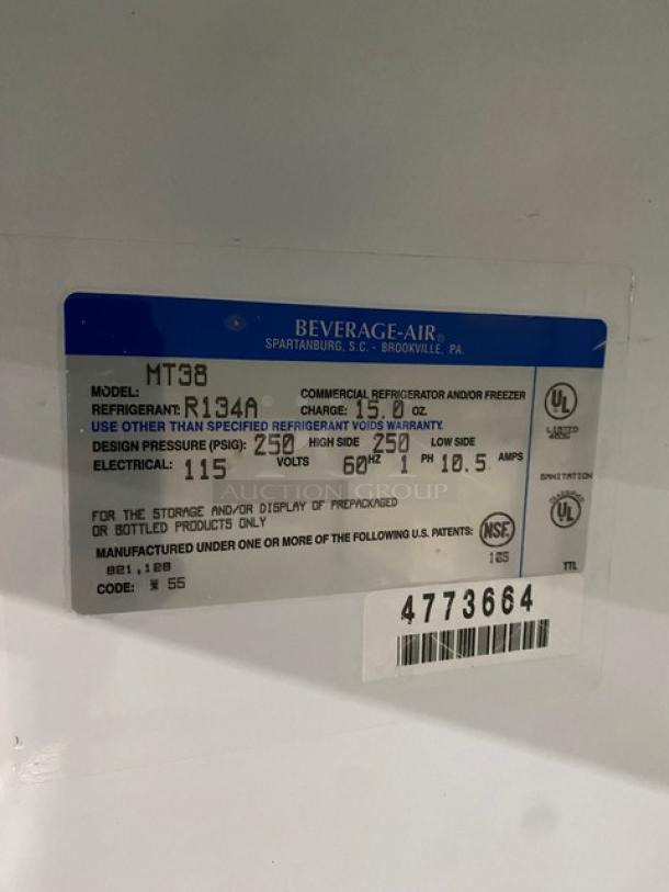 Beverage-Air Coca-Cola Style Commercial Double Sliding Glass Door Reach In Refrigerator Merchandiser! With Poly Coated Wire Racks! Model: MT38 SN: 4773664! 115V 1 Phase! - Image 8 of 10