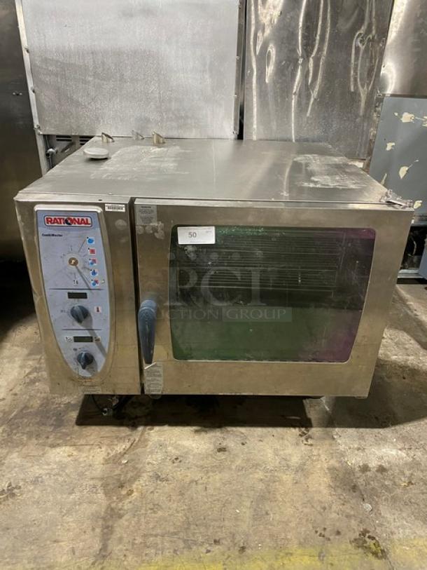 Rational CombiMaster Series Commercial Stainless Steel Natural Gas Powered Countertop Combi Convection Oven!  With Wire Oven Racks! Model: CM62G SN: G62ME05062034437! 120V 1 Phase! - Image 1 of 9