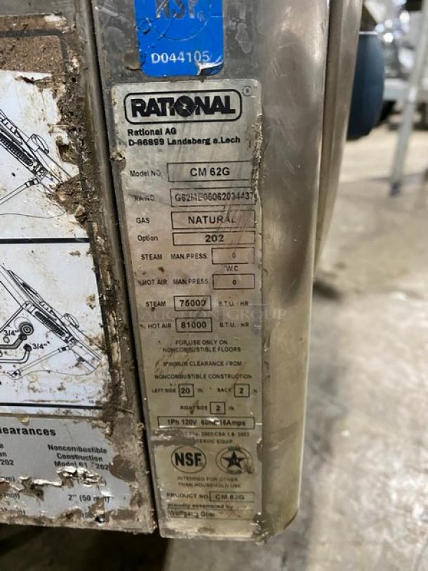 Rational CombiMaster Series Commercial Stainless Steel Natural Gas Powered Countertop Combi Convection Oven!  With Wire Oven Racks! Model: CM62G SN: G62ME05062034437! 120V 1 Phase! - Image 8 of 9