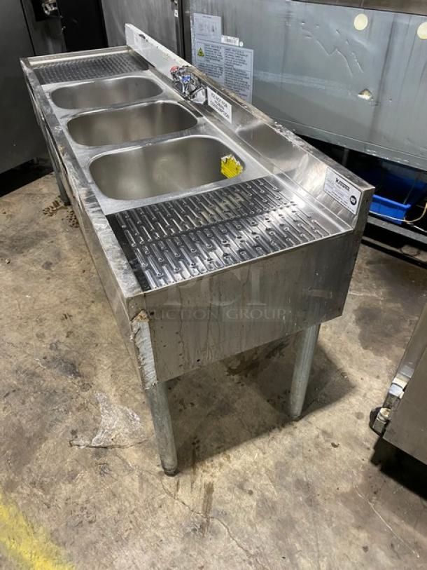 Krowne Commercial Stainless Steel 3 Compartment Underbar Sink! With Left & Right Side Drainboards! With Back Splash! Model: 18-53C SN: 03030006008! On Legs! - Image 2 of 8