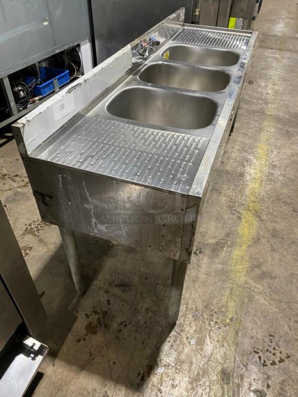 Krowne Commercial Stainless Steel 3 Compartment Underbar Sink! With Left & Right Side Drainboards! With Back Splash! Model: 18-53C SN: 03030006008! On Legs! - Image 4 of 8