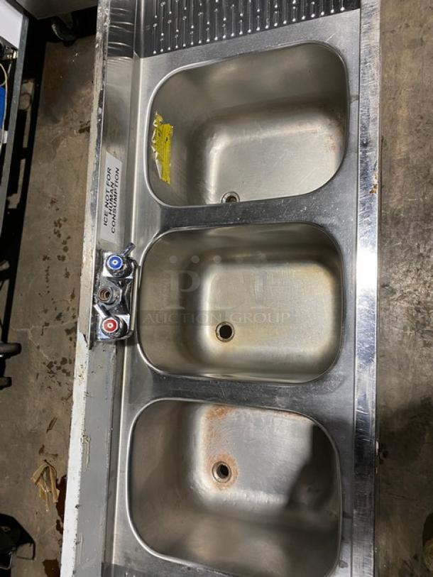 Krowne Commercial Stainless Steel 3 Compartment Underbar Sink! With Left & Right Side Drainboards! With Back Splash! Model: 18-53C SN: 03030006008! On Legs! - Image 5 of 8