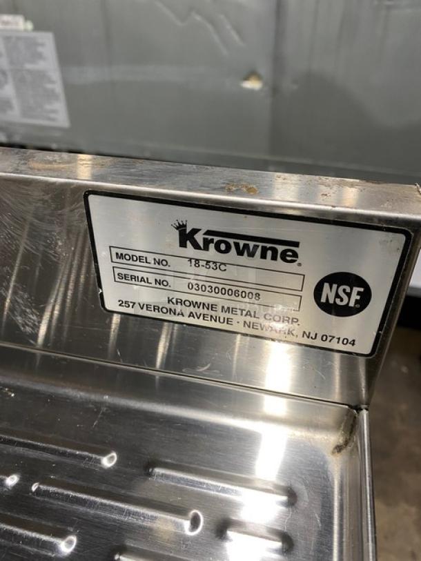 Krowne Commercial Stainless Steel 3 Compartment Underbar Sink! With Left & Right Side Drainboards! With Back Splash! Model: 18-53C SN: 03030006008! On Legs! - Image 8 of 8