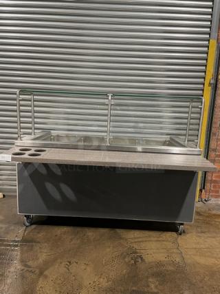 APW Wyott Custom Buffet Style Commercial Stainless Steel 4-Well Hot Food Steam Table! With Individual Controls! With Sneeze Guard & Foldable Tray Slide! With Enclosed Cabinet Base! On Casters!