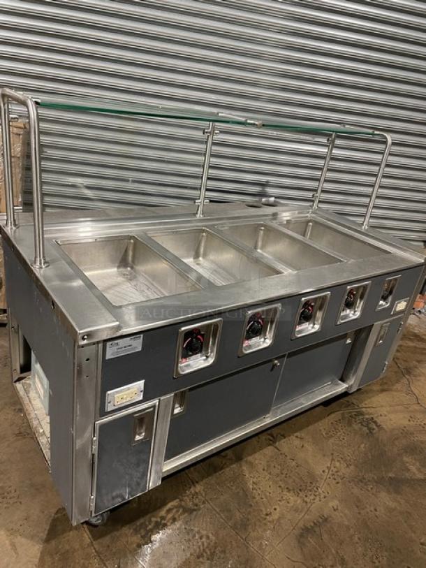 APW Wyott Custom Buffet Style Commercial Stainless Steel 4-Well Hot Food Steam Table! With Individual Controls! With Sneeze Guard & Foldable Tray Slide! With Enclosed Cabinet Base! On Casters! - Image 3 of 12