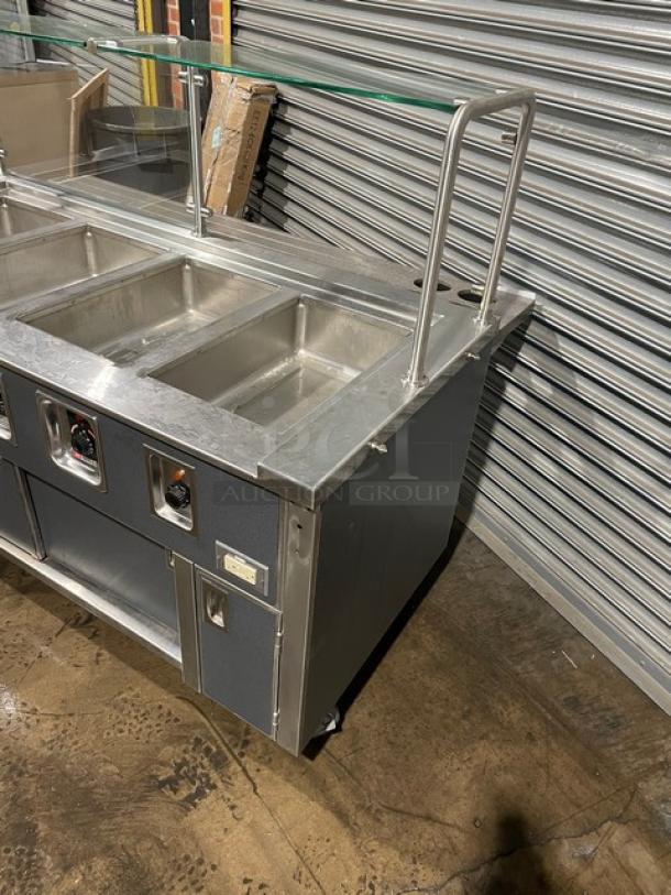 APW Wyott Custom Buffet Style Commercial Stainless Steel 4-Well Hot Food Steam Table! With Individual Controls! With Sneeze Guard & Foldable Tray Slide! With Enclosed Cabinet Base! On Casters! - Image 4 of 12