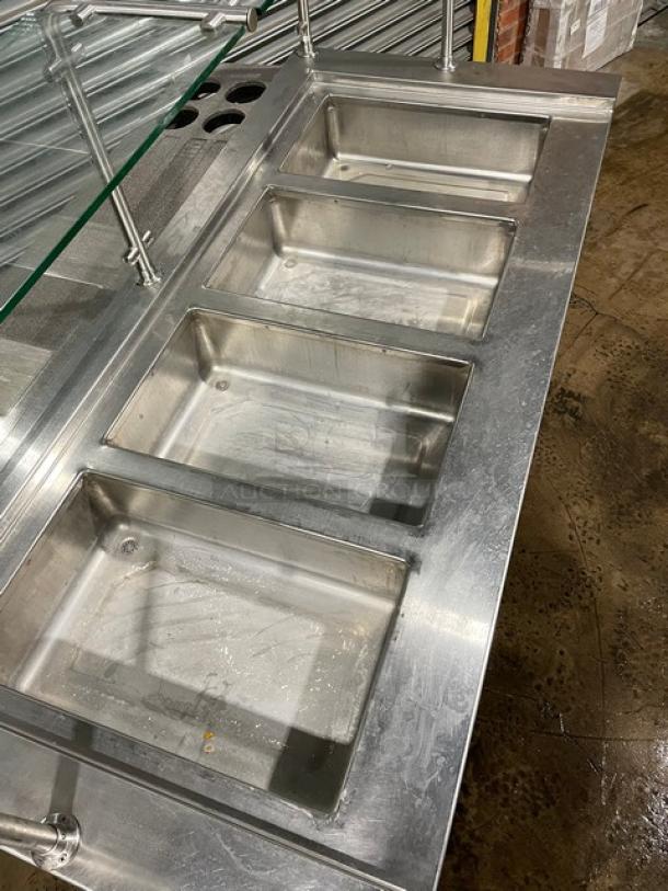 APW Wyott Custom Buffet Style Commercial Stainless Steel 4-Well Hot Food Steam Table! With Individual Controls! With Sneeze Guard & Foldable Tray Slide! With Enclosed Cabinet Base! On Casters! - Image 5 of 12