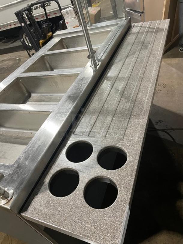 APW Wyott Custom Buffet Style Commercial Stainless Steel 4-Well Hot Food Steam Table! With Individual Controls! With Sneeze Guard & Foldable Tray Slide! With Enclosed Cabinet Base! On Casters! - Image 8 of 12