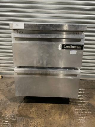 Continental Commercial Stainless Steel 2 Drawer Undercounter Worktop Freezer! Model: SWF27 SN: 15560251! 115V 1 Phase! On Casters!
