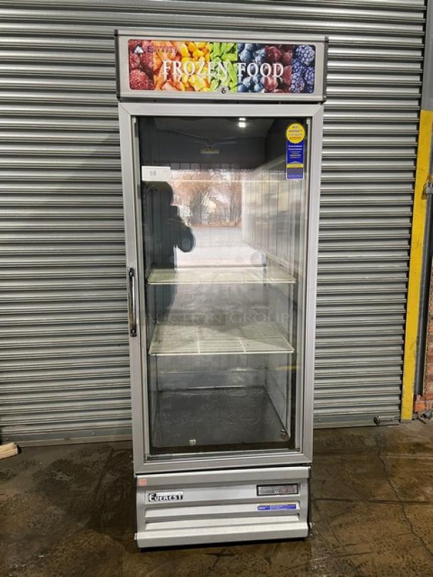 Everest Commercial Single Glass Door Frozen Foods Style Reach In Merchandiser Freezer! With Poly Coated Wire Racks! Model: EMGF23 SN: BMGF2318040020! 115V 1 Phase! - Image 1 of 10