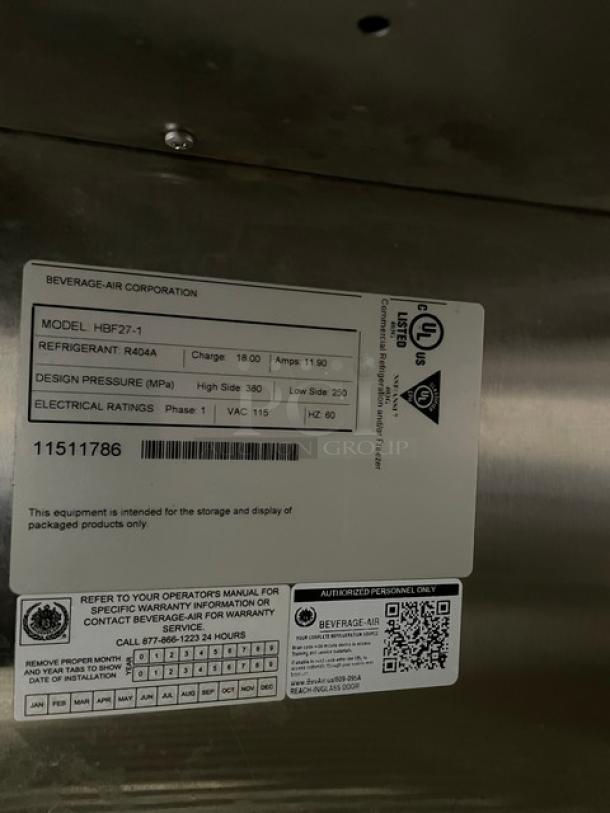 Beverage-Air Horizon Series Commercial Stainless Steel Solid Single Door Reach In Freezer! With Poly Coated Wire Racks! Model: HBF27-1 SN: 11511786! 115V 1 Phase! On Casters! - Image 6 of 10