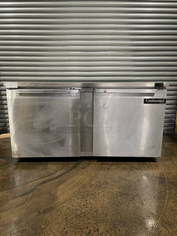 Continental Commercial Stainless Steel 2 Door Undercounter Worktop Freezer! With Poly Coated Wire Racks! Model: DL60 SN: 15763941! 115V 1 Phase! On Casters! - Image 1 of 10