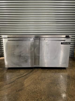 Continental Commercial Stainless Steel 2 Door Undercounter Worktop Freezer! With Poly Coated Wire Racks! Model: DL60 SN: 15763941! 115V 1 Phase! On Casters!