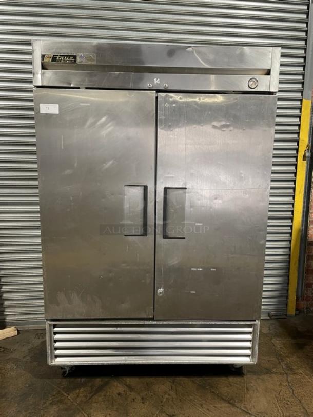 True Commercial Stainless Steel Solid 2 Door Reach In Freezer! With Poly Coated Wire Racks! Model: T-49 SN: 1-3548796! 115V 1 Phase! On Casters! - Image 1 of 9