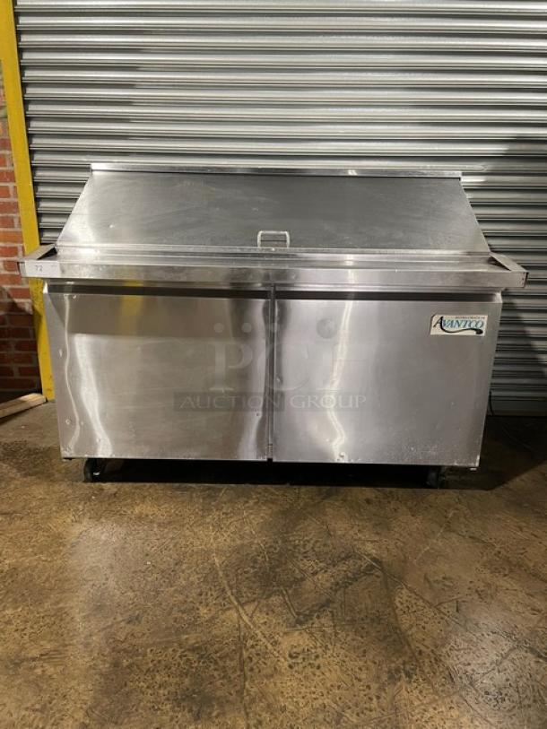 Avantco Commercial Stainless Steel 2 Door Refrigerated Bain Marie Style Mega Top Salad/Sandwich Prep Table! With Poly Coated Wire Racks! Model: 178SSPT60MHC SN: 9142130046! On Casters! - Image 1 of 11