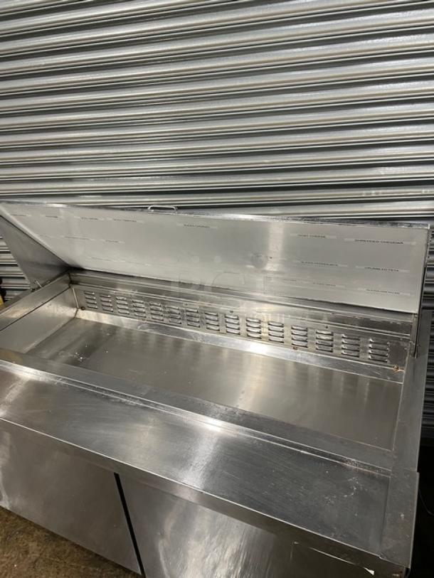 Avantco Commercial Stainless Steel 2 Door Refrigerated Bain Marie Style Mega Top Salad/Sandwich Prep Table! With Poly Coated Wire Racks! Model: 178SSPT60MHC SN: 9142130046! On Casters! - Image 5 of 11