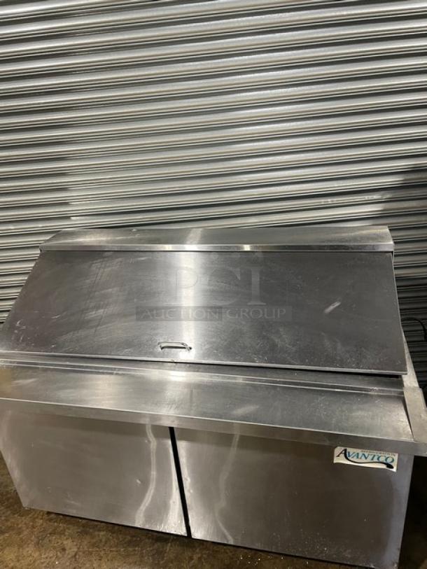 Avantco Commercial Stainless Steel 2 Door Refrigerated Bain Marie Style Mega Top Salad/Sandwich Prep Table! With Poly Coated Wire Racks! Model: 178SSPT60MHC SN: 9142130046! On Casters! - Image 9 of 11