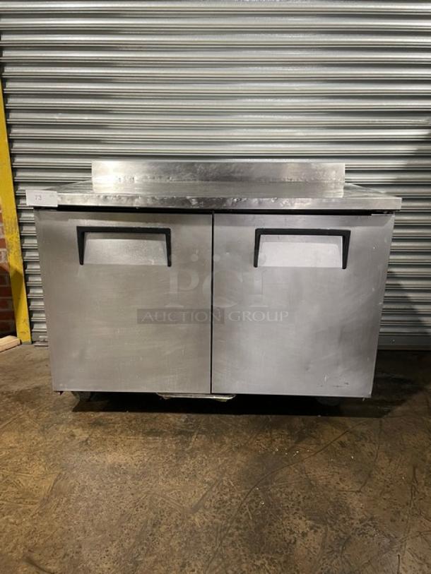 True Commercial Stainless Steel 2 Door Refrigerated Worktop Table! With Back Splash! With Poly Coated Wire Racks! Model: TWT-48 SN: 1-4623994! 115V 1 Phase! On Casters! - Image 1 of 9