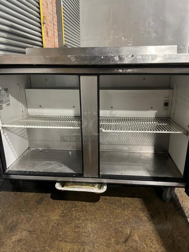 True Commercial Stainless Steel 2 Door Refrigerated Worktop Table! With Back Splash! With Poly Coated Wire Racks! Model: TWT-48 SN: 1-4623994! 115V 1 Phase! On Casters! - Image 5 of 9