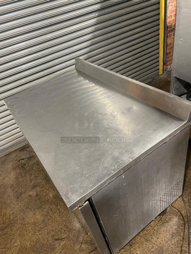 True Commercial Stainless Steel 2 Door Refrigerated Worktop Table! With Back Splash! With Poly Coated Wire Racks! Model: TWT-48 SN: 1-4623994! 115V 1 Phase! On Casters! - Image 9 of 9