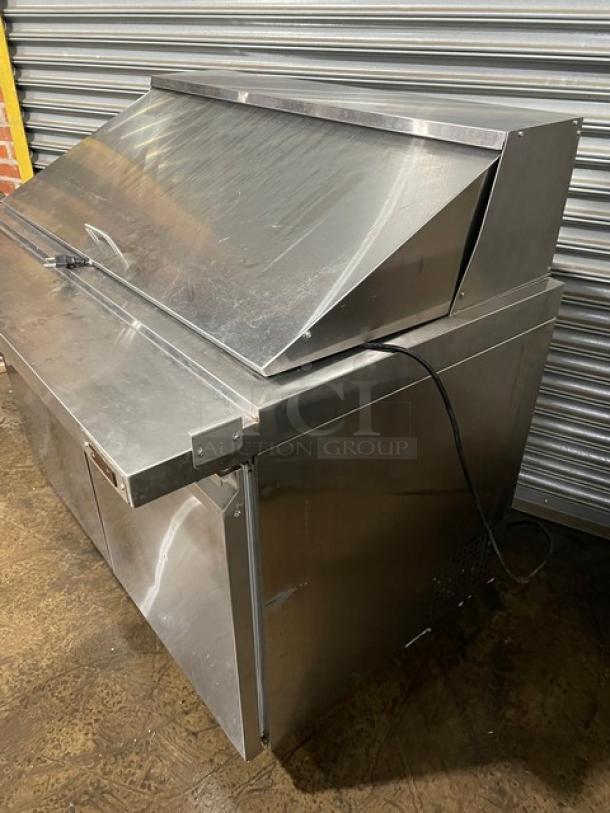 Adcraft Commercial Stainless Steel 2 Door Refrigerated Bain Marie Style Mega Top Salad/Sandwich Prep Table! With Poly Coated Wire Racks! Model: SLM-2D SN: 6128420214050801! 115V 1 Phase! On Casters! - Image 2 of 10
