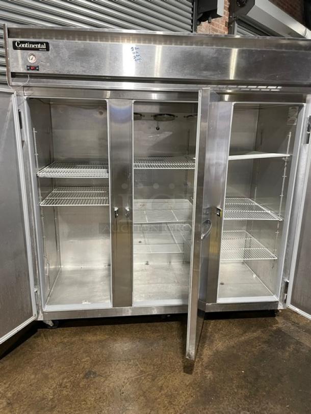 Continental Commercial Stainless Steel Solid 3 Door Reach In Freezer! With Poly Coated Wire Racks! Model: 3F SN: 15597395! 115/208-230V 1 Phase! On Casters! - Image 5 of 12