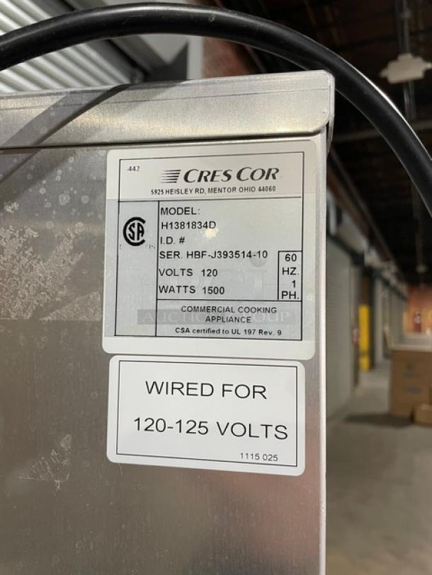 Cres Cor Commercial Stainless Steel Half Door Single Sectioned Insulted Mobile Hot Food Holding/Proofing Cabinet! With Built-In Pan Holding Racks! Model: H1381834D SN: HBF-J393514-10! 120V 1 Phase! On Casters! - Image 8 of 9