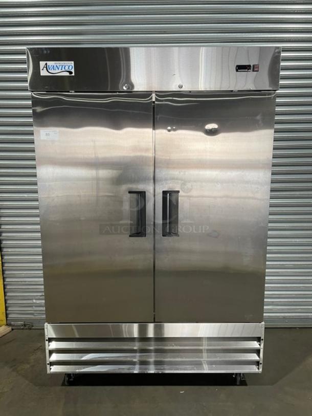 Avantco Commercial Stainless Steel Solid Double Swing Door Reach In Refrigerator! With Poly Coated Wire Racks! Model: 178A49RHC SN: 7527171321042095! 115V! On Casters! - Image 1 of 11
