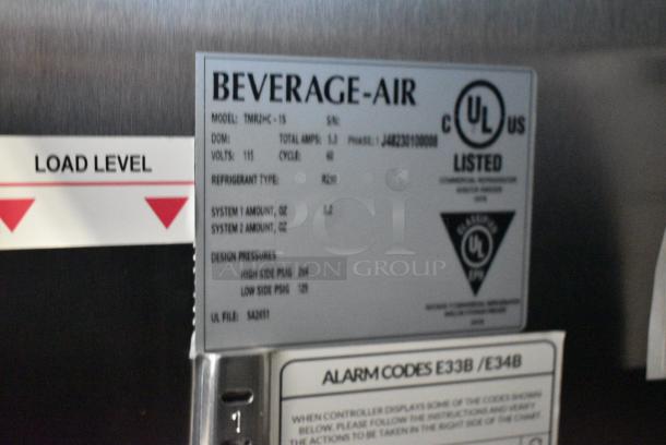 BRAND NEW SCRATCH AND DENT!  Beverage Air TMR2HC-1S Stainless Steel Commercial 2 Door Reach In Cooler w/ Poly Coated Racks on Commercial Casters. 115 Volts, 1 Phase. Tested and Working! - Image 9 of 10