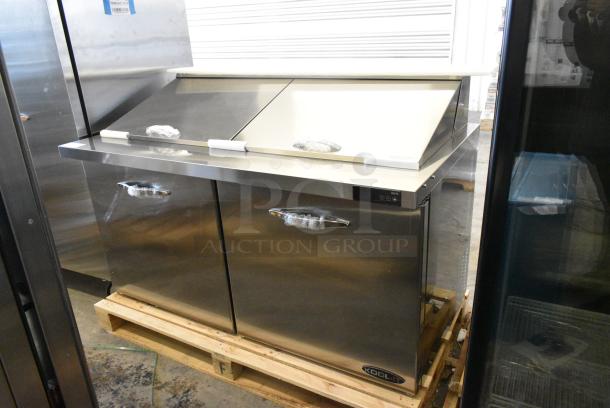 BRAND NEW SCRATCH AND DENT! 2021 Kool-it KSTM-60-2 Stainless Steel Commercial Sandwich Salad Prep Table Bain Marie Mega Top. 115 Volts, 1 Phase. Tested and Working! - Image 2 of 11