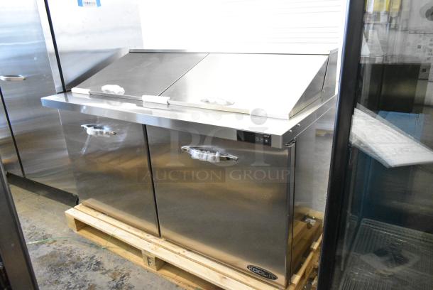 BRAND NEW SCRATCH AND DENT! 2021 Kool-it KSTM-60-2 Stainless Steel Commercial Sandwich Salad Prep Table Bain Marie Mega Top. 115 Volts, 1 Phase. Tested and Working! - Image 4 of 11