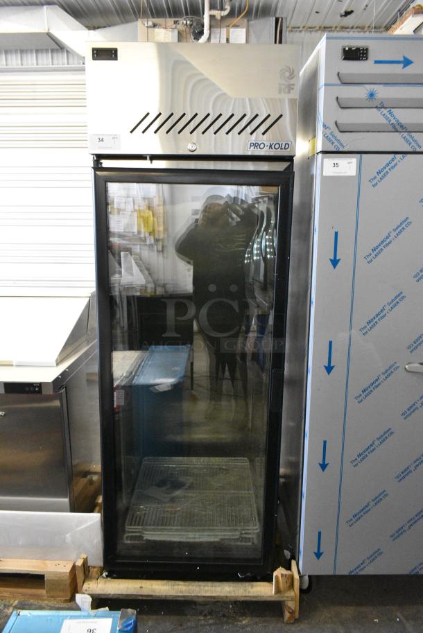 BRAND NEW SCRATCH AND DENT! Pro-Kold EVC20-F1 Metal Commercial Single Door Reach In Cooler Merchandiser w/ Poly Coated Racks on Commercial Casters. 115 Volts, 1 Phase. Tested and Working! - Image 1 of 8