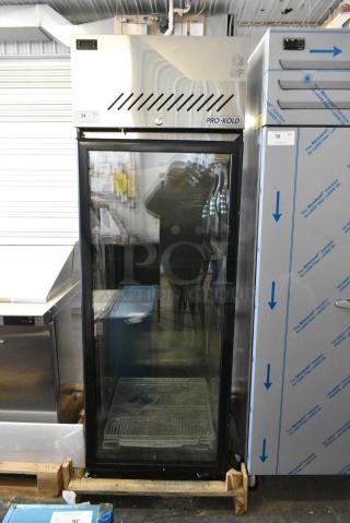 BRAND NEW SCRATCH AND DENT! Pro-Kold EVC20-F1 Metal Commercial Single Door Reach In Cooler Merchandiser w/ Poly Coated Racks on Commercial Casters. 115 Volts, 1 Phase. Tested and Working!