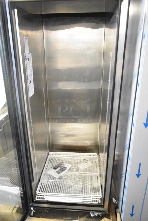 BRAND NEW SCRATCH AND DENT! Pro-Kold EVC20-F1 Metal Commercial Single Door Reach In Cooler Merchandiser w/ Poly Coated Racks on Commercial Casters. 115 Volts, 1 Phase. Tested and Working! - Image 4 of 8