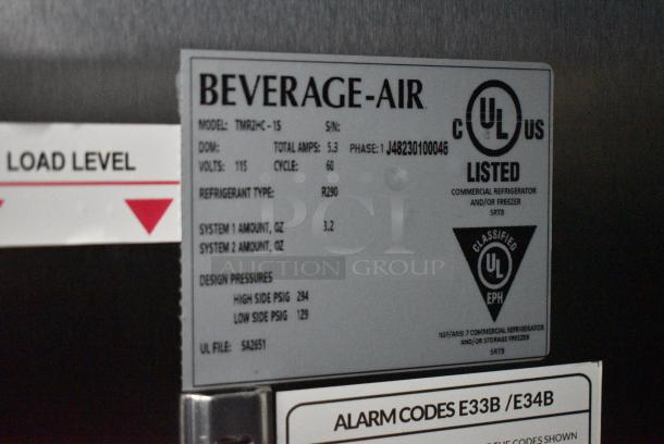BRAND NEW SCRATCH AND DENT! Beverage Air TMR2HC-1S Stainless Steel Commercial 2 Door Reach In Cooler w/ Poly Coated Racks on Commercial Casters. 115 Volts, 1 Phase. Tested and Working! - Image 8 of 8