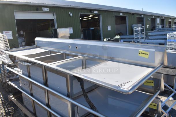 BRAND NEW SCRATCH AND DENT! Regency 600S32030230 Stainless Steel 3 Bay Sink w/ Dual Drain Boards. No Legs. - Image 2 of 5