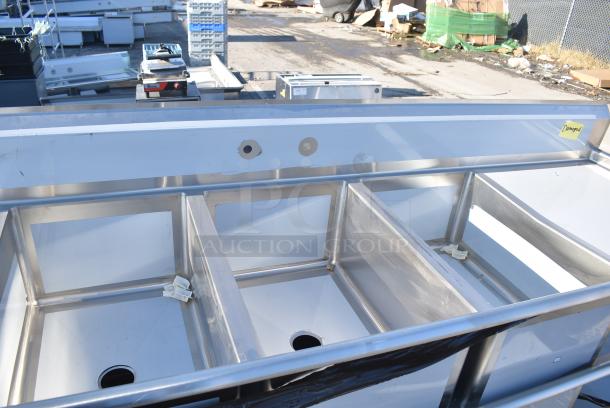 BRAND NEW SCRATCH AND DENT! Regency 600S32030230 Stainless Steel 3 Bay Sink w/ Dual Drain Boards. No Legs. - Image 4 of 5