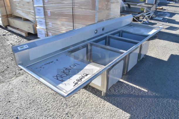 BRAND NEW SCRATCH AND DENT! Regency 600S31824224 84 1/2" 16-Gauge Stainless Steel Three Compartment Commercial Sink with 1 Drainboard - 18" x 24" x 14" Bowls. No Legs. - Image 2 of 5