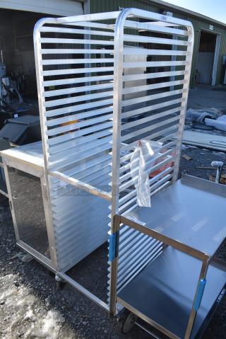 BRAND NEW SCRATCH AND DENT! Regency 600PR302W 30 Pan End Load Bun / Sheet Pan Rack with Non-Marking Casters - Welded. Missing 1 Caster.