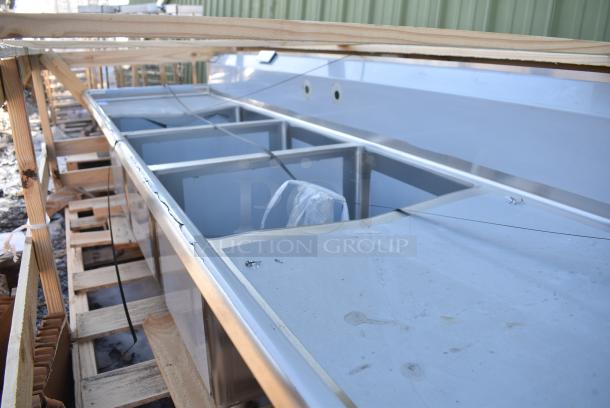 BRAND NEW SCRATCH AND DENT! Regency 600S31824224 84 1/2" 16-Gauge Stainless Steel Three Compartment Commercial Sink with 1 Drainboard - 18" x 24" x 14" Bowls. No Legs. - Image 3 of 4