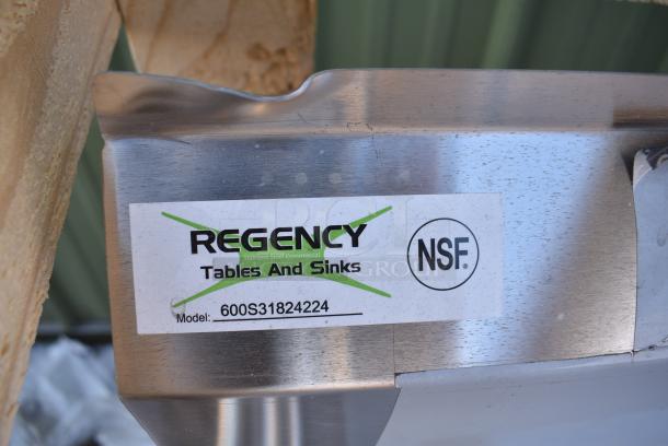 BRAND NEW SCRATCH AND DENT! Regency 600S31824224 84 1/2" 16-Gauge Stainless Steel Three Compartment Commercial Sink with 1 Drainboard - 18" x 24" x 14" Bowls. No Legs. - Image 4 of 4
