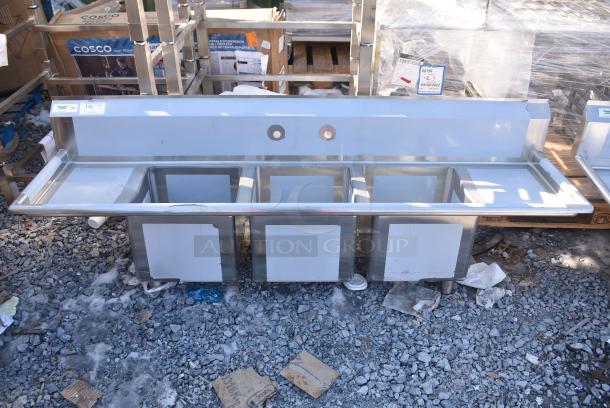 BRAND NEW SCRATCH AND DENT! Regency 600S31515215 Stainless Steel 3 Bay Sink w/ Dual Drain Boards. No Legs. - Image 1 of 5