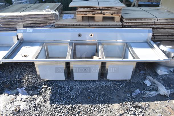 BRAND NEW SCRATCH AND DENT! Regency 600S31824218 Stainless Steel 3 Bay Sink w/ Dual Drain Boards. - Image 1 of 7