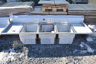 BRAND NEW SCRATCH AND DENT! Regency 600S31824218 Stainless Steel 3 Bay Sink w/ Dual Drain Boards.