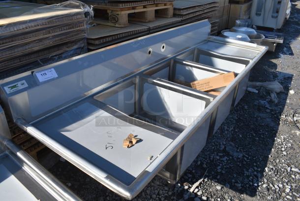 BRAND NEW SCRATCH AND DENT! Regency 600S31824218 Stainless Steel 3 Bay Sink w/ Dual Drain Boards. - Image 2 of 7