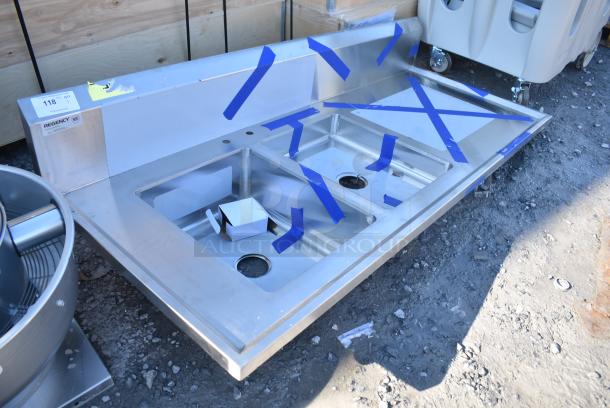 BRAND NEW SCRATCH AND DENT! Regency 600ST3072LS 30" x 72" 14 Gauge Stainless Steel Work Table with 2 Sinks - Sinks on Left. No Legs. - Image 2 of 5